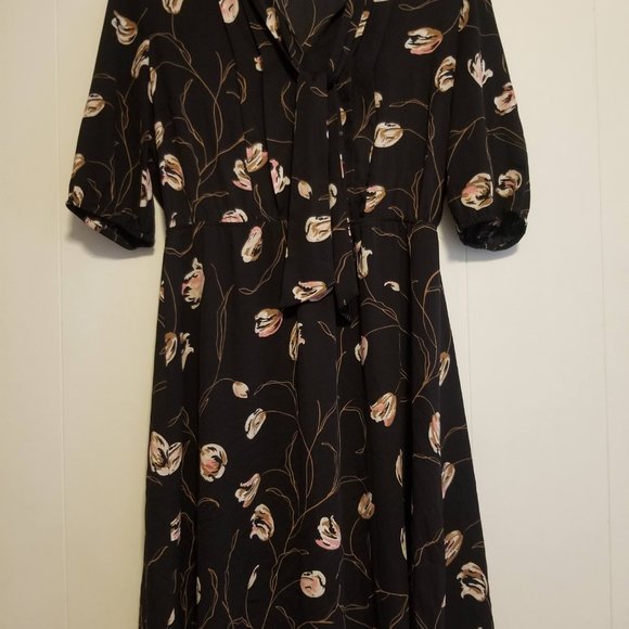 RW&Co. Floral Black Fit & Flare Dress, with Neck Tie - Picture 8 of 14